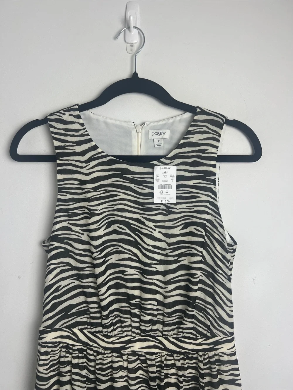 NEW J.Crew Factory Size 2 Black And Cream Zebra-Stripe Sleeveless Midi Dress